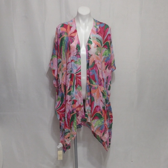 NWT Moss Rose Tropical Print Women's Beach Cover Up Resortwear Summer Kimono Top - Picture 1 of 13